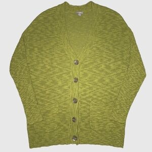 J. Jill Cardigan Sweater Womens Medium Green Button Front Marled Pockets V Neck